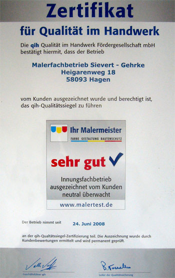 Qualitätszertifikat Qualitätszertifikat